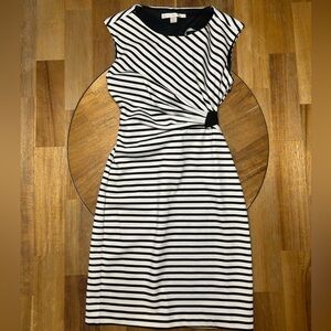 Boston Proper Black and White Striped Midi Dress